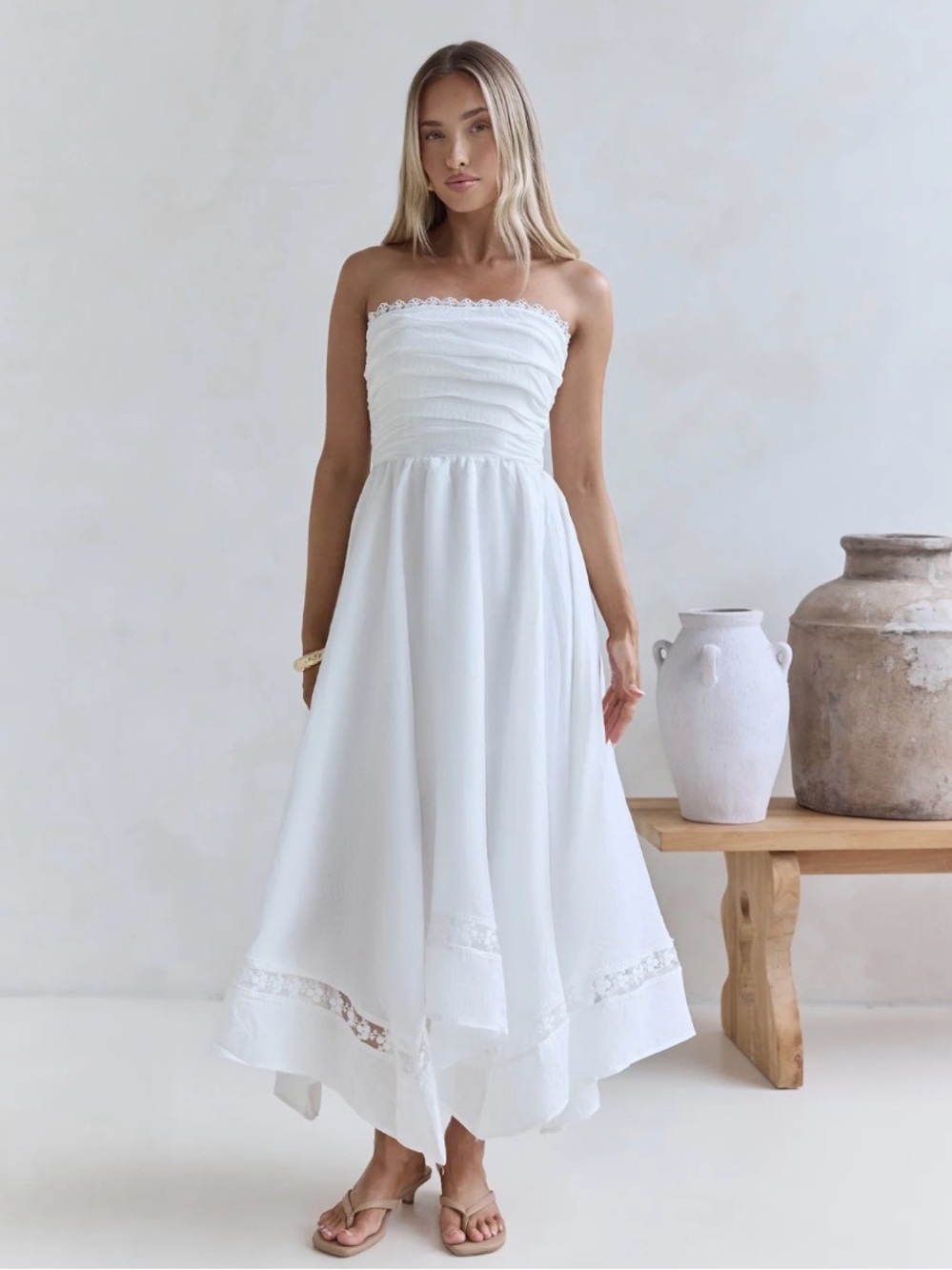 White Strapless Midi Dress - Elegant Summer Dress